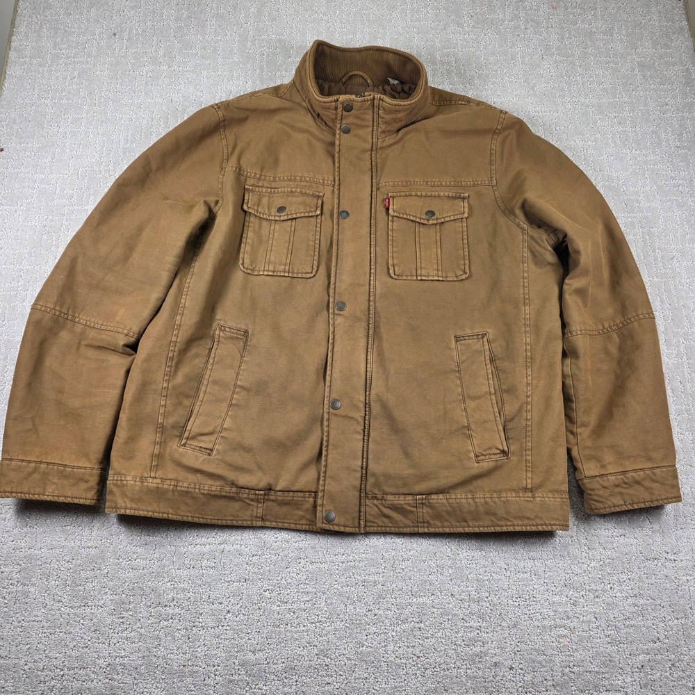 Levis Mens XL Brown Cotton Canvas Quilted Lined Field Jacket Workwear Coat *Read
